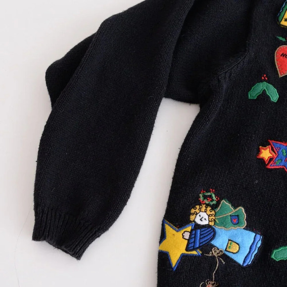 Vintage The Quacker Factory Black Embroidered Angels Cardigan Knit  Sweater M - Picture 9 of 12